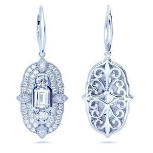 BNIB!! BERRICLE STERLING SILVER RHODIUM PLTD CZ ART DECO MILIGRAIN EARRINGS!